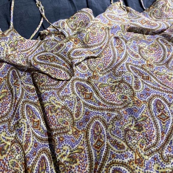 Sandro Women Paisley Ruffle Mini Dress Sleeveless Scoop Neck Purple Black Size 2 - Picture 13 of 14